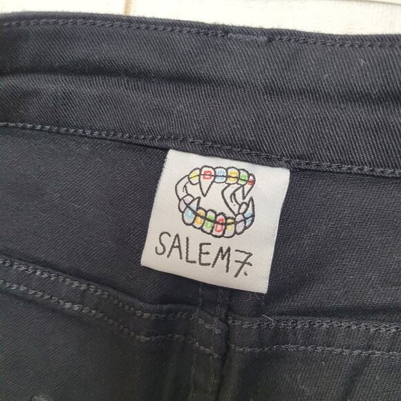 Salem7 black rhinestone bedazzled skeleton button fly pants jeans - Picture 6 of 11